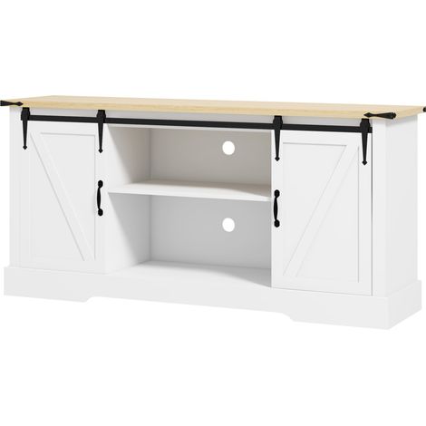 Buffet rangement 2 portes coulissantes étagères ajustables 150x40x72 cm bois blanc chêne (1/5)