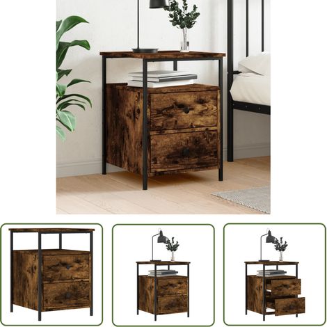 The Living Store Nachttisch Räuchereiche 44x45x60 cm Holzwerkstoff - Industrielles Design - Nachttisch - Wohnzimmermöbel - Holzwerkstoff - Eisen (1/5)