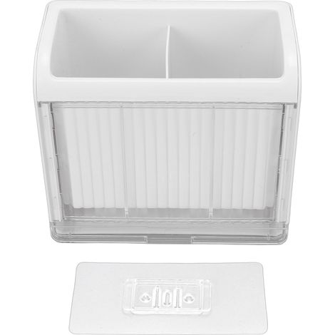 Küchenutensilienhalter mit 2 Fächern, Kochtopf, Wandmontage, Aufbewahrungsbox für Besteck, Gabel, Löffel, Pfannenwender, Essstäbchen, weiß und transparent (1/5)