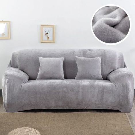Housse de fauteuil - - Velours - Extensible - 90-140cm - Gris (1/4)