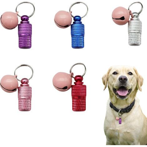Lot de 5 medaillons d’Identification pour Animaux avec Clochette, Capsules adresse en cuivre pour Collier de Chien, Chat et Autres Animaux, Accessoires Anti-Perte en 5 Couleurs (1/5)