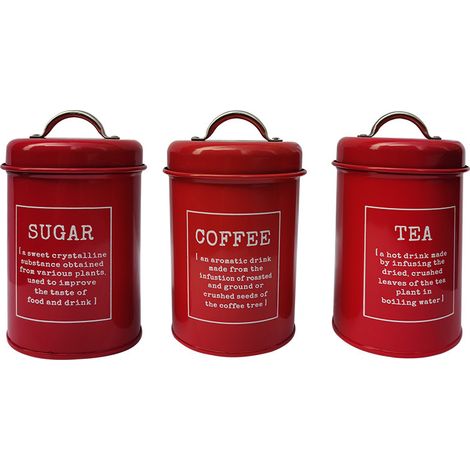 Juego de tres recipientes de almacenamiento de hierro de Amazon, botes de té de metal, botes de cocina de hierro, botes de café herméticos (juego de tres botes rojos, diámetro 10,1 cm altura 18 cm) (1/5)
