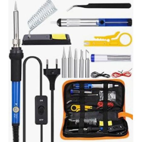 Kit de fer de soudage 60W avec tête de fer interchangeable, support, tube de soudage, fil de soudage, 15 en 1 pistolet de soudage réglable en température kit de fer de soudage