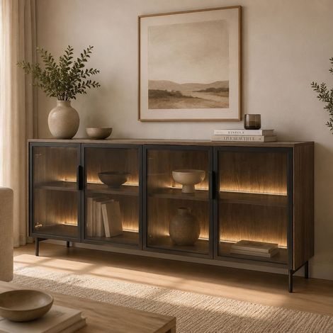 Credenza Hapa, Madia 2 Ripiani, Apertura Battente, 4 Ante, 181x39x83h cm Marrone Noce (1/5)
