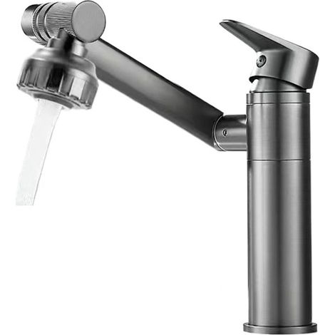 Robinet de lavabo universel en acier inoxydable pour eau chaude et froide dans les salles de bains, les lavabos et les cuisines (gris anthracite) (1/4)