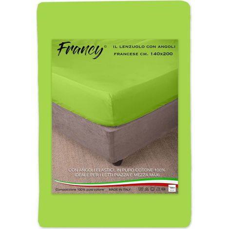 LENZUOLO FRANCY CON ANGOLI VERDE ACIDO FRANCESE 1 PIAZZA E MEZZA GRANDE MAXI (1/3)