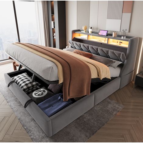 Bett Doppelbett Stauraum 180 200 Samt Grau HAVRYA (1/5)
