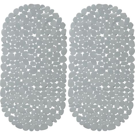 Tapis fond de baignoire, lot de 2, optique pierre, antidérapant, ventouses, salle de bain, lxP: 66,5 x 34,5 cm, gris (1/5)