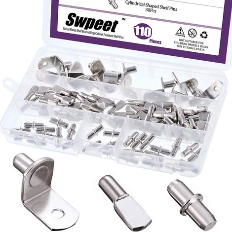 Assortiment de 110 broches d'étagère 3 styles plaqué nickel pour étagère (1/5)