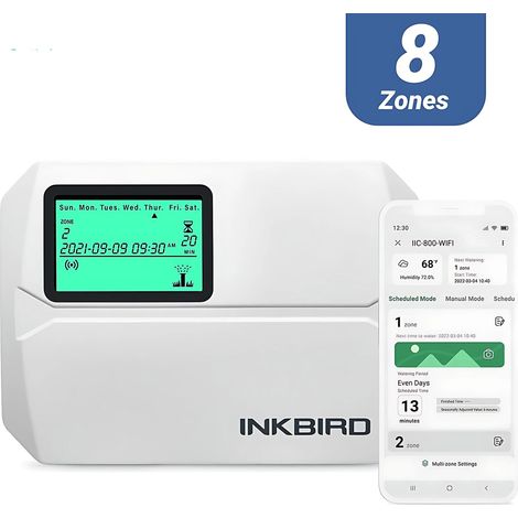Programmateur d'arrosage Wi-Fi,8 Voies, Automatique,Contrôle App,4 Options cycliques d'arrosage,Écran LCD INKBIRD IIC-800-WIFI