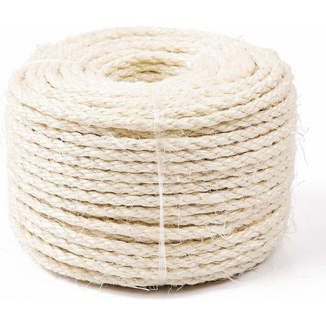 Corde de Sisal Naturel 8mm Remplacement Cordage Ancien Accessoire Idéal pour remplacer Poteaux de l'arbre à Chat, Balles Jouets en Sisal Inclus (25m, Blanc) (1/5)