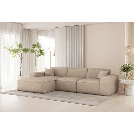 Ecksofa Designersofa CELES PREMIUM in Stoff Artico Beige Ottomane Links (1/3)