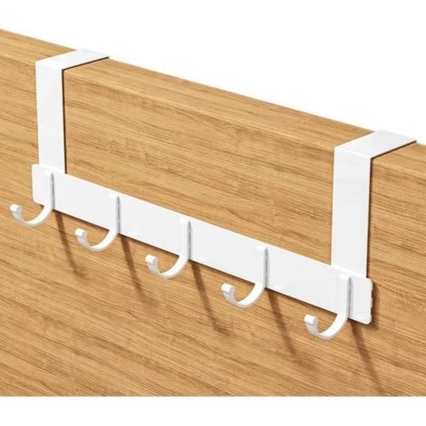 Crochet de porte - Blanc - Aluminium - 5 crochets - Sans perçage - Design contemporain (1/4)