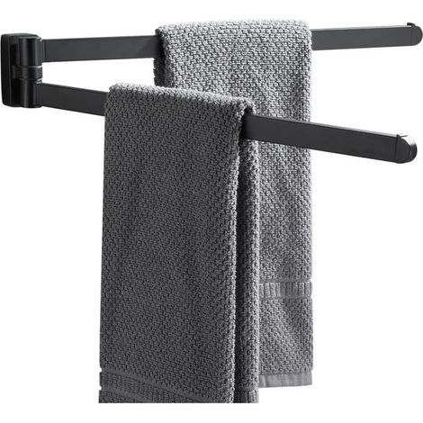 Schwarzer, drehbarer Handtuchhalter – Organizer – Platzsparend – Wandmontierter Handtuchhalter – Doppelschwenkstange für Badezimmer von Odipie (1/4)