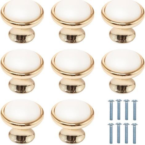 8 runde Schranktürknöpfe, Möbelgriffe, Schubladenknöpfe, Kommodenknöpfe, goldfarbene runde Aluminium-Schrankknöpfe mit Schrauben (1/4)
