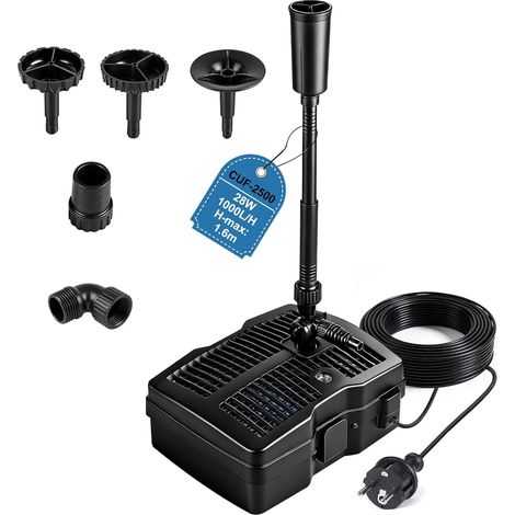1000 L/h 28W Pompe pour Bassin de Jardin Extérieur avec Lampe UV Aquarium, Filtre avec 3 Têtes de Fontaine, Médias Filtrants, Raccords de Réglage Trois Voies, Câble 10m, pour Poisson Exterieur (1/5)
