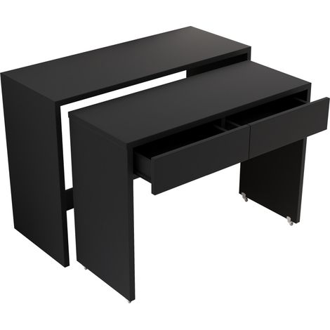 Bureau compact 2 en 1 avec table d'appoint sur roulettes en bois aggloméré 1,8 cm, dimensions 110x40x78 cm (1/5)