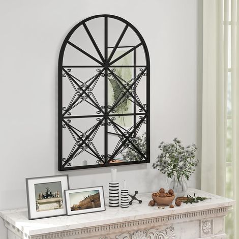 GOPLUS Miroir Mural Décoratif en Forme d'arc, 87X58 CM, Grand Miroir de Fenêtre à Suspendre, avec Cadre en Métal, pour Chambre, Salle de Bain, Entrée, Salon (1/5)