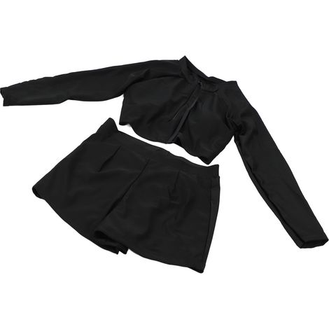Maillot de bain deux pièces pour femme, manches longues, noir, taille haute, en polyester, pour filles et femmes. (1/5)