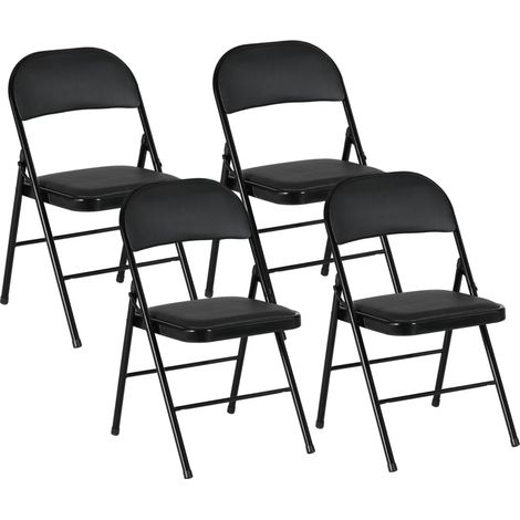 Pack de 4 sillas plegables de metal y cuero sintético negras HOMVRA (1/5)
