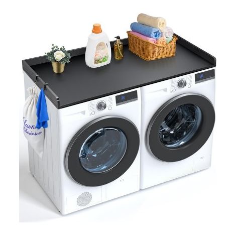 Arbeitsplatte für Waschmaschine und Trockner, 1370 x 700 x 69 mm Holzarbeitsplatte wasserabweisende Waschmaschinenabdeckung mit Anti-Rutsch-Pads, für Aufbewahrung in der Waschküche, schwarz (1/5)