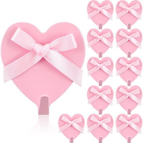 Lot de 12 crochets muraux en forme de cœur rose - Crochets adhésifs résistants en acier inoxydable, décoratifs et indispensables pour la chambre d'étudiante, la chambre à coucher, la cuisine et la sal (1/5)