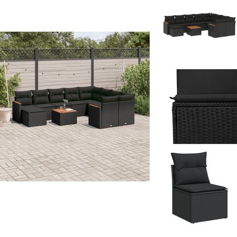 Salon de jardin 11 pcs avec coussins noir résine tressée - Ensemble Salon De Jardin - Mobilier De Jardin - Canapé Extérieur - Fauteuil De Jardin - Table Basse Extérieure (1/5)