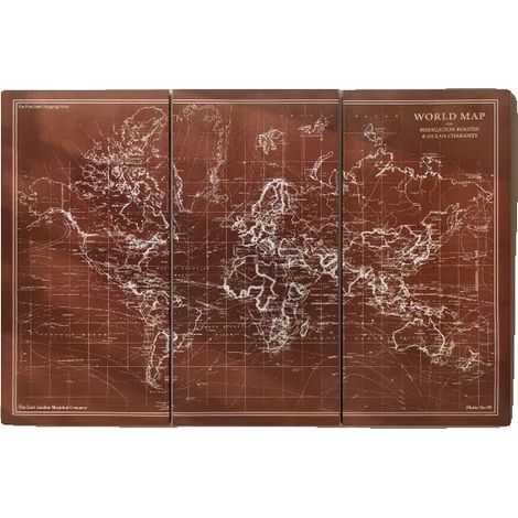 Dipinti su tela, design vintage della mappa del mondo, trittico artistico fatto a mano, kaki (1/2)
