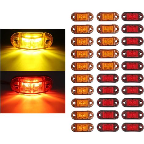 30x Feu De Gabarit Remorque 12 / 24V Feux de Marquage Latéral Remorque Lampe 3000K,Feux De Gabarit Led 24v Camion, LumièRe D’Avertissement Pour Camion Rv Caravane (Rouge+Jaune) (1/5)