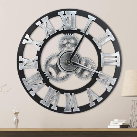 Horloge murale grande de 40 cm, silencieuse, non tic-tac, horloge murale, vintage, pour la maison, la chambre à coucher, le salon, la cuisine, la bar (argenté) (1/4)
