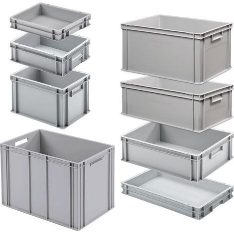BRB Ensemble de 8 contenants européens en 8 tailles différentes. Tailles/hauteurs, 3x 400x300 / 5x 600x400 mm, gris