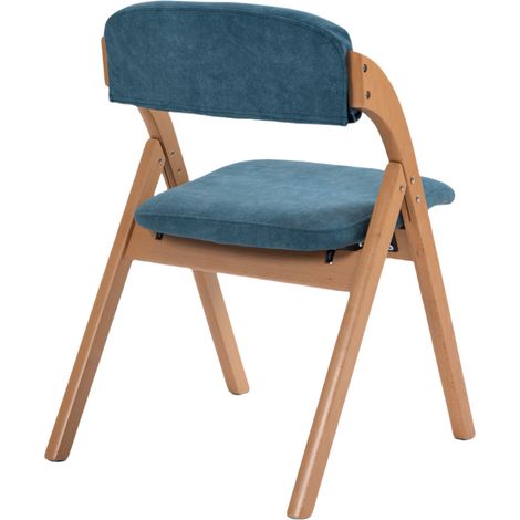 Set di 2 sedie pieghevoli da pranzo imbottite in legno di faggio con fodera rimovibile blu MODENUIT (1/5)