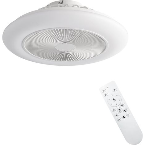 Ventilador de techo blanco con luz  Silencioso 45 dB  6 velocidades  Diámetro 51 cm  Motor de cobre (1/5)