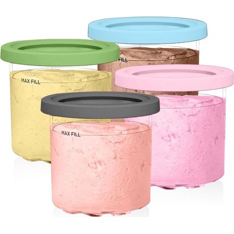 Confezione da 4 contenitori per gelato riutilizzabili e a prova di perdite con coperchi per gelatiere. (1/5)