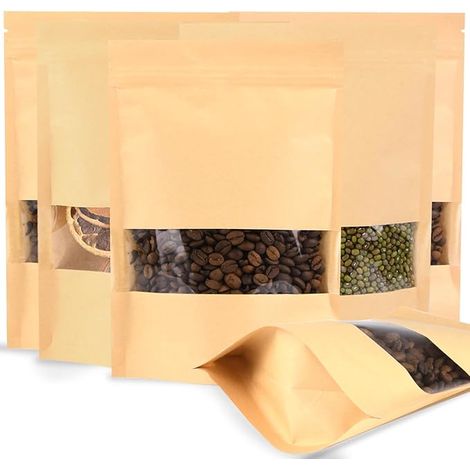 Sachet Kraft Alimentaire Avec Fenetre Sachet Zip 20x30 cm Pour Les Graines et Les Noix (1/5)