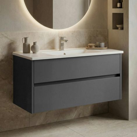 Meuble vasque suspendu 100 cm anthracite 2 tiroirs MOANA (1/5)