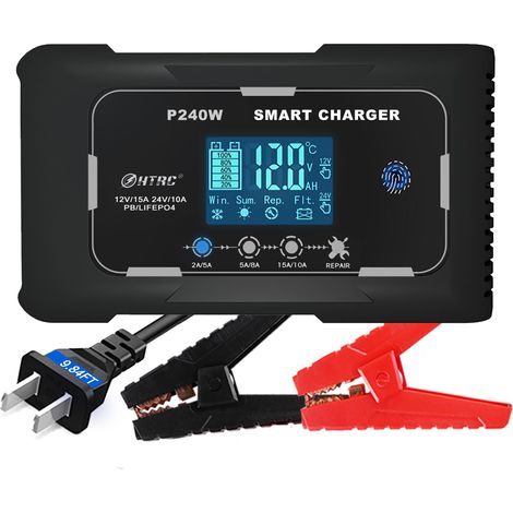 Chargeur de batterie de voiture 12V/24V, chargeur de batterie de voiture rapide intelligent chargeur HTRC, chargeur d'entretien pour batteries au plomb au lithium de moto de voiture (1/4)