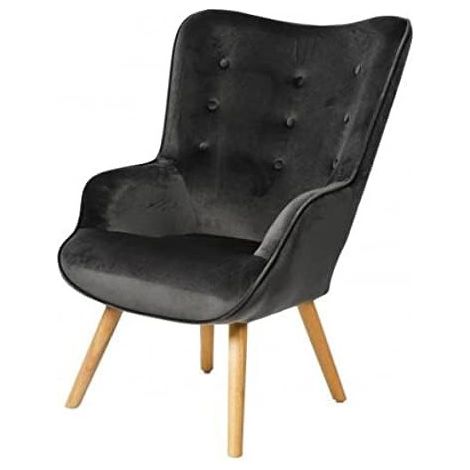 Fauteuil "Noor" en velours avec pieds en bois - Gris Foncé - L 72 x l 65 x H 99 cm - Livraison gratuite (1/2)