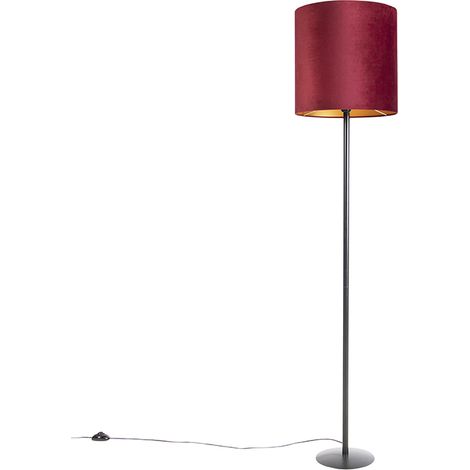 QAZQA Black Floor Lamp with Red Velvet Lampshade with Gold 40 cm