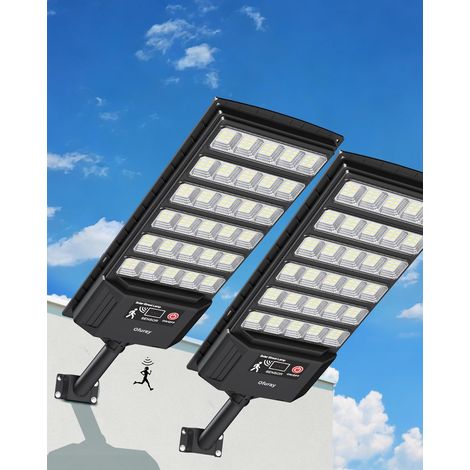 Lampadaire Solaire Exterieur, 6500K Lampe Solaires avec Détecteur de Mouvement, 6AH Projecteur LED Extérieur Puissant, IP66 Étanche Éclairage Spot pour Jardin, Cour, Parking, 2Pack