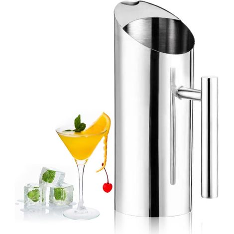 1 Pichet à eau,Acier inoxydable,Capacité 1,5 L,Bec verseur avec garde-glace,Anse ergonomique,Pour table et boissons froides (1/5)