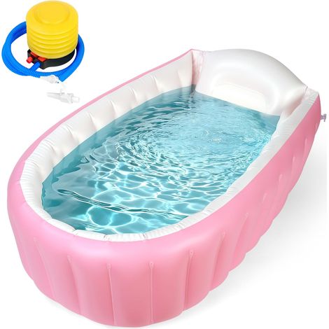 Baignoire Gonflable pour Bébés 0-12 Mois, Bassin Pliable Portable Anti-Glissante pour Enfant avec Pompe à Air Intégrée, Cuve Piscine, Baignoire de Voyage pour la Maison et les Voyages, Rose (1/5)