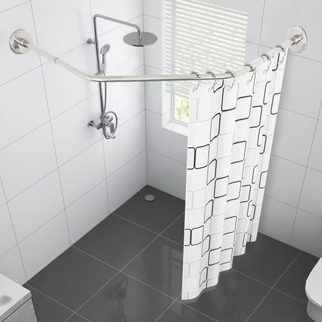 Duschvorhangstange Eck 304 Edelstahl 45-75cm Verstellbar Diamantform Hochtemperaturlack Rostfrei Platzsparend mit Bohrfrei Installation Kunststoffhülsen für Duschecke Badewanne​ (1/5)