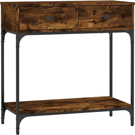 Table console，Table d'appoint，Bout de canapé，Meuble d'entrée chêne fumé 75x34,5x75 cm bois d'ingénierie