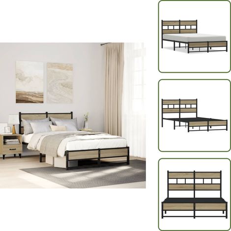 Cadre de lit en métal sans matelas chêne sonoma 120x190 cm - Cadre De Lit - Cadres De Lit - Lit Double - Lit (1/5)