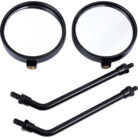 Retroviseurs Moto - Miroirs Arrondis Homologués E - Tige Métallique - Filetage M10 M8 - Noir - Lot de 2 (1/5)