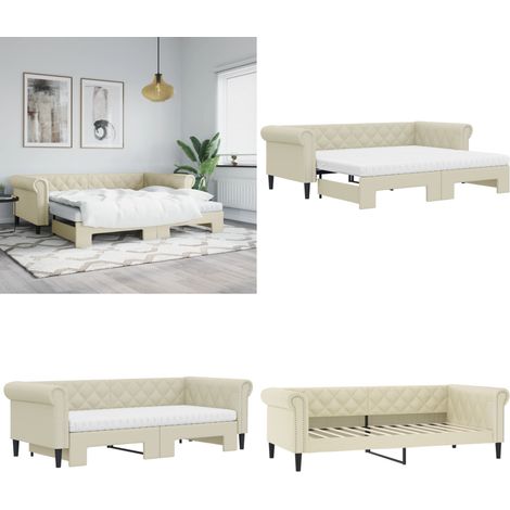 Tagesbett Ausziehbar mit Matratzen Creme 90x200 cm Kunstleder - Schlafsofa - Couchbett (1/5)