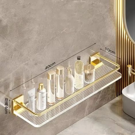 (Or 40 cm) Étagère de salle de bain de luxe sans perçage, étagère murale pour shampoing et cosmétiques, support pour cuisine, organisateur carré en acrylique (1/5)