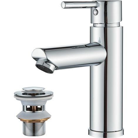 Basin Mixer with Pop-up Waste, Bathroom Single Lever Chrome-Plated Brass Mixer, Basin Mixer, Bathroom Sink Mixer (1/5)