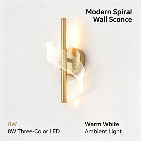 Applique murale spirale moderne, applique LED tricolore 8W, éclairage d'ambiance, convient aux chambres, bureaux et salons. (1/5)